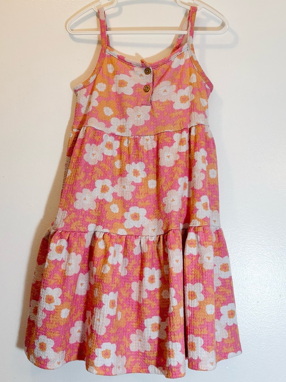 Rococo Girls Retro Floral Crinkle Gauze Tiered Cami Sun Dress 3-4T Pink Orange